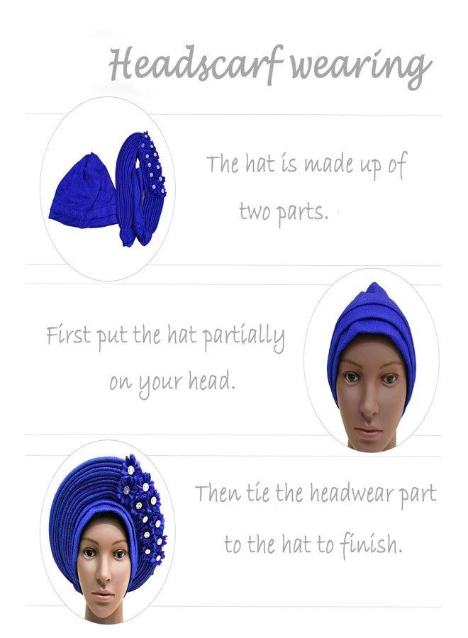 JRZXTWL African Turban Aso Oke Gele has made handmade African Turban Hats for parties (blue, standard) - Image 2